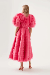 Image 3 of Aje Amour Ruffle Midi Dress Pink AU 4 Women’s Formal Cocktail Wedding Guest Gown