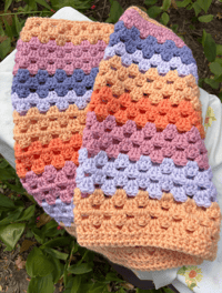 Image 3 of Colour Block Granny Stitch Cowl - Coral, Pink, and Purple 