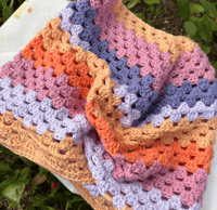 Image 4 of Colour Block Granny Stitch Cowl - Coral, Pink, and Purple 