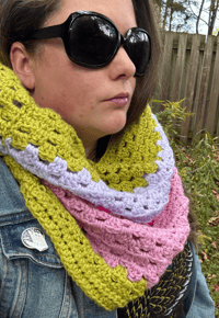 Image 3 of Colour Block Granny Stitch Cowl - Lime Green, Purple, and Pink