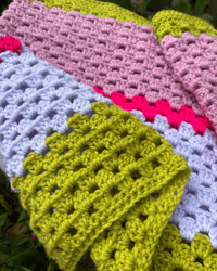 Image 1 of Colour Block Granny Stitch Cowl - Lime Green, Purple, and Pink