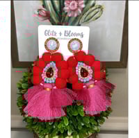 Image 1 of Pompom Tassel Earrings 