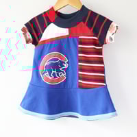 Image 2 of cubs royal blue red stripes courtneycourtney dress cubbies chicago mlb short sleeve baby dress gift