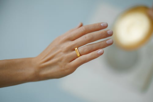 Image of Venice collection · silver square ring with inscription · BECAUSE WE GO AND BEAUTY STAYS ·