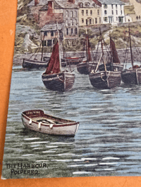 Image 2 of Vintage Postcard "The Harbour Polperro" Salmon Series