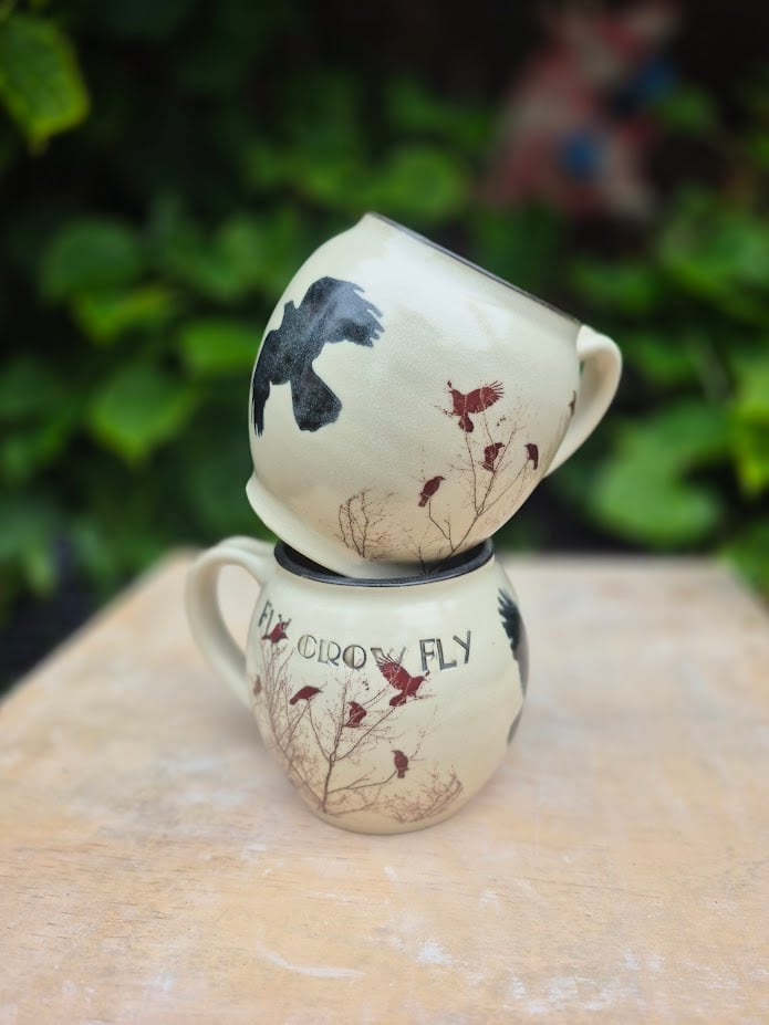 Image of Fly Crow Fly Round Mugs SET OF TWO