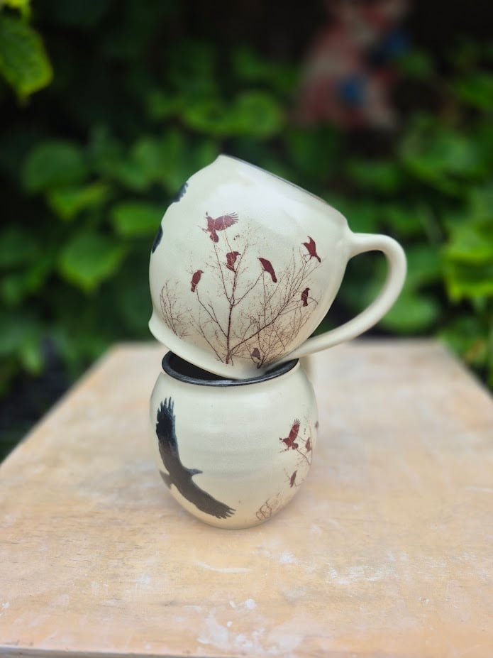 Image of Fly Crow Fly Round Mugs SET OF TWO