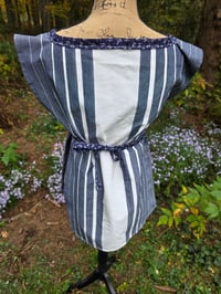 Image 2 of Cotton Kitchen Smock Apron in Navy & White