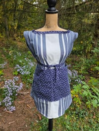 Image 1 of Cotton Kitchen Smock Apron in Navy & White