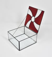 Image 4 of Stained Glass Keepsake/Jewelry Box: Hypnotic Swirl with Bevel "Eye" and Iridescent top