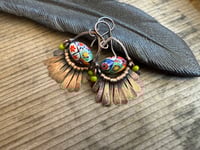 Image 5 of 'Festivities' . Italian Millefiori Copper Paddle earrings/ n42