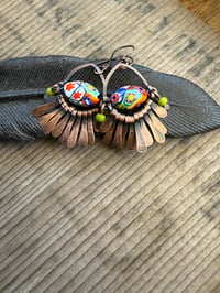 Image 3 of 'Festivities' . Italian Millefiori Copper Paddle earrings/ n42