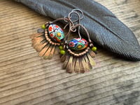 Image 8 of 'Festivities' . Italian Millefiori Copper Paddle earrings/ n42