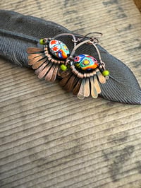 Image 11 of 'Festivities' . Italian Millefiori Copper Paddle earrings/ n42