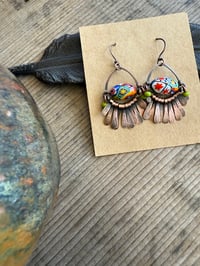Image 15 of 'Festivities' . Italian Millefiori Copper Paddle earrings/ n42