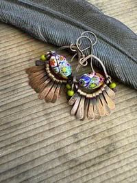Image 18 of 'Festivities' . Italian Millefiori Copper Paddle earrings/ n42