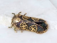 Image 1 of Black Cicada Brooch – Gothic Bug Pin, Handmade Brass Insect Jewelry