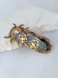 Image 3 of Black Cicada Brooch – Gothic Bug Pin, Handmade Brass Insect Jewelry