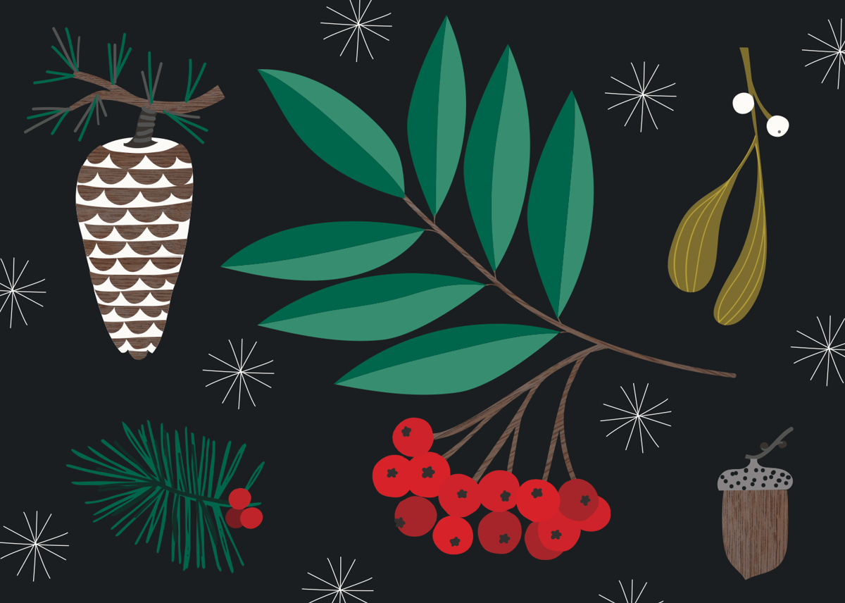 Christmas Pine Cone & Berries/ Scandi Fox scenic