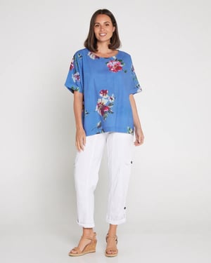 Image of Floral Washed Cotton Tops - demin