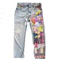 Image 4 of Unisex Levi's Button Fly 501 Jeans,  Vintage 2016 Re-Vamped ,Patchwork, embellished & embroidered