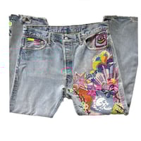 Image 5 of Unisex Levi's Button Fly 501 Jeans,  Vintage 2016 Re-Vamped ,Patchwork, embellished & embroidered