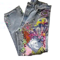Image 2 of Unisex Levi's Button Fly 501 Jeans,  Vintage 2016 Re-Vamped ,Patchwork, embellished & embroidered