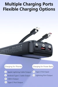 Image 6 of 🔋 20,000mAh Power Bank with Dual Fast Charging & Built-in Cables (Best in Market)