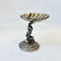 Image 2 of Ancienne salière sur pied avec dauphin et coquillage en bronze argenté fin XIXe 