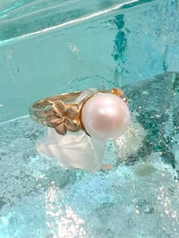 Image 2 of 14k solid gold plumeria Akoya pearl ring