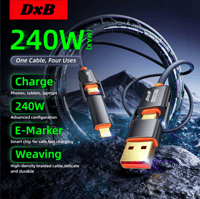 Image 1 of ✨ 240W Max Fast Charging & Data Cable – DxB™ ✨ 4 in 1 for Phone, Laptop & Tablets