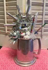 Vintage Jolly Snowman in Pewter Tankard Christmas Decoration
