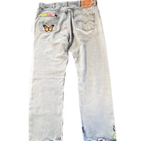 Image 3 of Unisex Levi's Button Fly 501 Jeans,  Vintage 2016 Re-Vamped ,Patchwork, embellished & embroidered