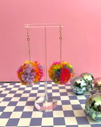 Image 1 of pom pom earrings - neon multicolor
