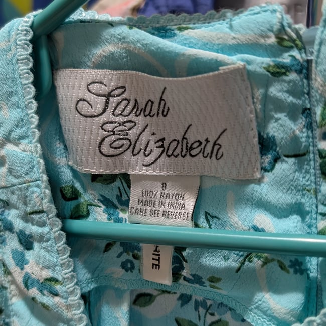 Vntg Sarah Elizabeth Light Blue Floral Maxi Dress w/ Tie Back Cinch Sz 8