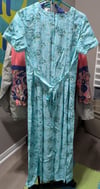 Vntg Sarah Elizabeth Light Blue Floral Maxi Dress w/ Tie Back Cinch Sz 8