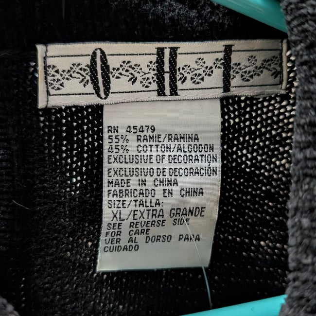 Vntg OHI Deadstock Floral Beaded Black Sweater Sz XL NWT
