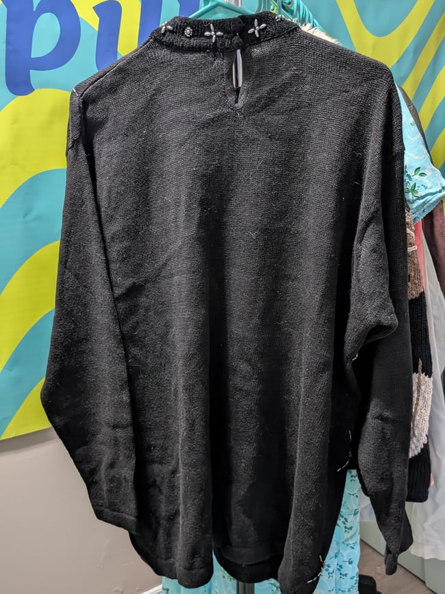 Vntg OHI Deadstock Floral Beaded Black Sweater Sz XL NWT