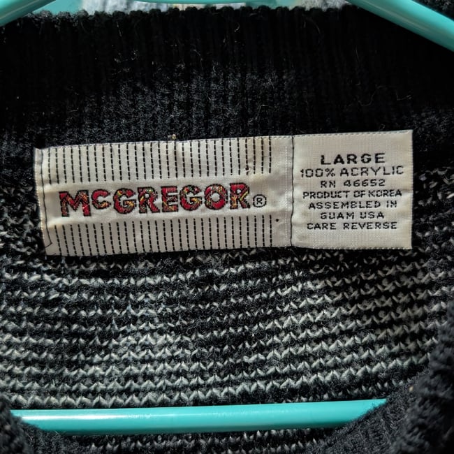 Vntg McGregor Black & Gray Geometric Sweater Sz L