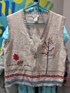 Vntg Teddi Embroidered Autumn Scene Zip Up Sweater Vest Sz PL
