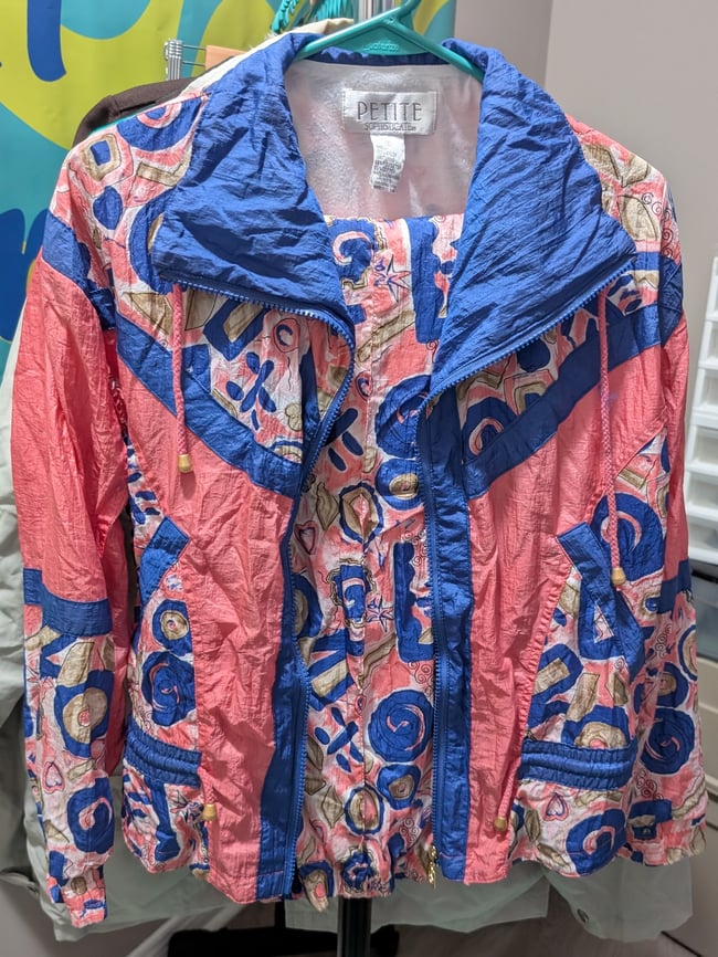 Vntg 80's Petite Sophisticate Pink & Purple Abstract Organic Pattern Track Suit Set Sz S & M