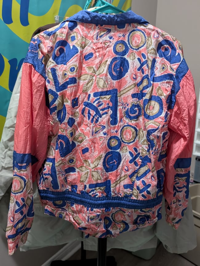 Vntg 80's Petite Sophisticate Pink & Purple Abstract Organic Pattern Track Suit Set Sz S & M