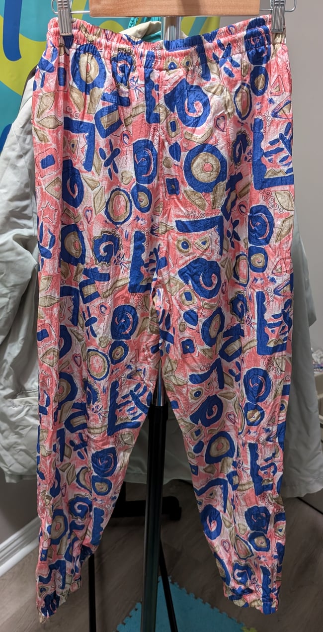 Vntg 80's Petite Sophisticate Pink & Purple Abstract Organic Pattern Track Suit Set Sz S & M