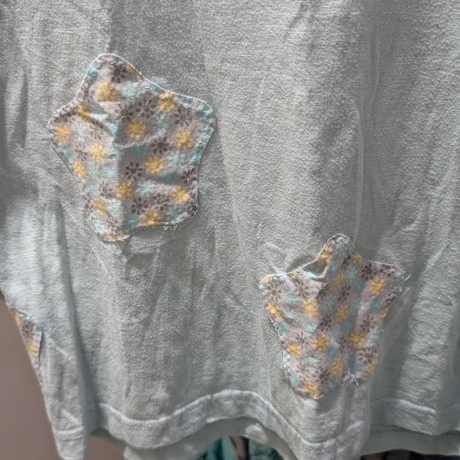 Upcycled Ice Blue Star Applique T-Shirt Sz S