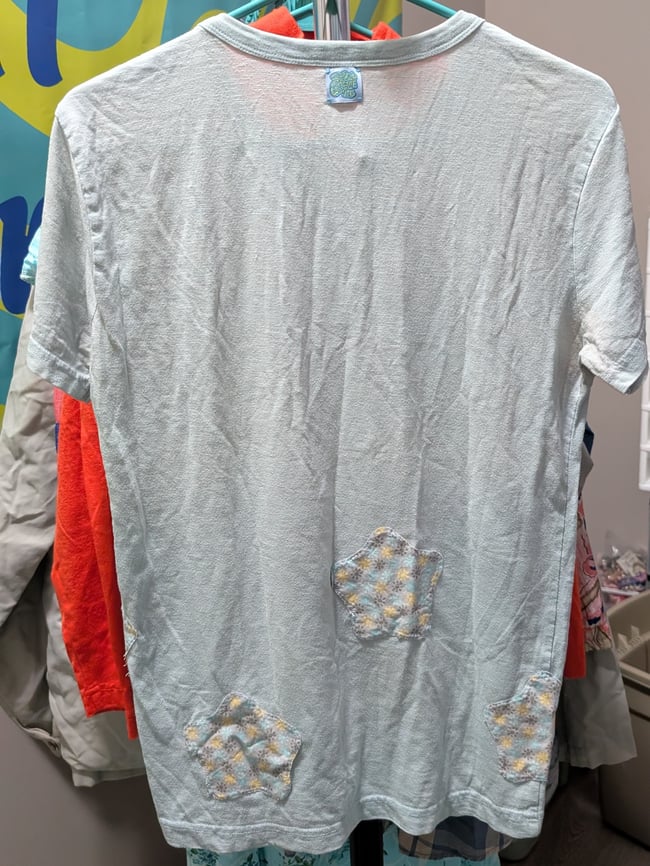 Upcycled Ice Blue Star Applique T-Shirt Sz S