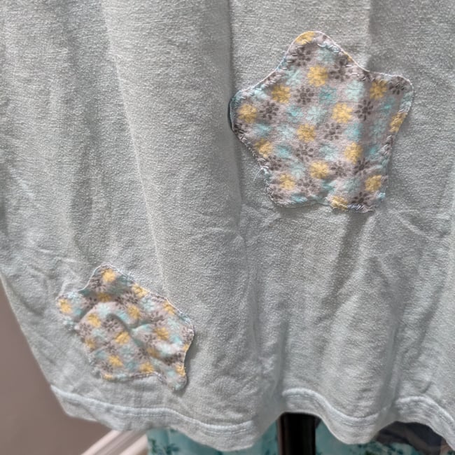 Upcycled Ice Blue Star Applique T-Shirt Sz S
