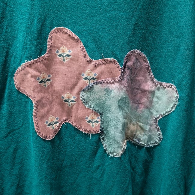 Upcycled 80's Style Double Star Applique T-Shirt Sz XL