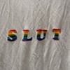 Upcycled Slut Rainbow Patch Baby Tee T-Shirt Sz M (7-9)