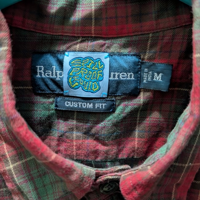 Upcycled Blob Red & Green Plaid Button Up Long Sleeve Shirt Sz M