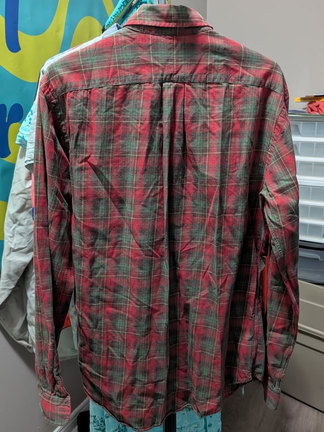 Upcycled Blob Red & Green Plaid Button Up Long Sleeve Shirt Sz M
